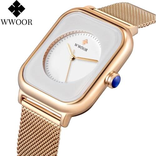 WWOOR 2021 New White Watch Women Watches Square Bracelet Watch Female Mesh Strap Waterproof Quartz Ladies Clock Relogio Feminino