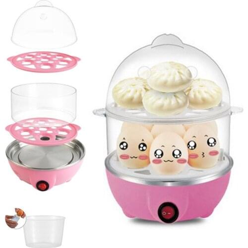 2-Layer Rapid Egg Cooker Steamer Electric Egg Poacher Boiler 14 Egg Capacity Removable Tray GQ