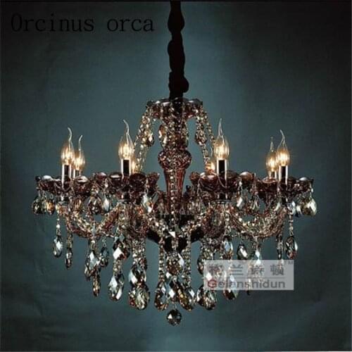 European Retro Crystal Chandelier smoky grey chandelier living room black crystal chandelier Free shipping