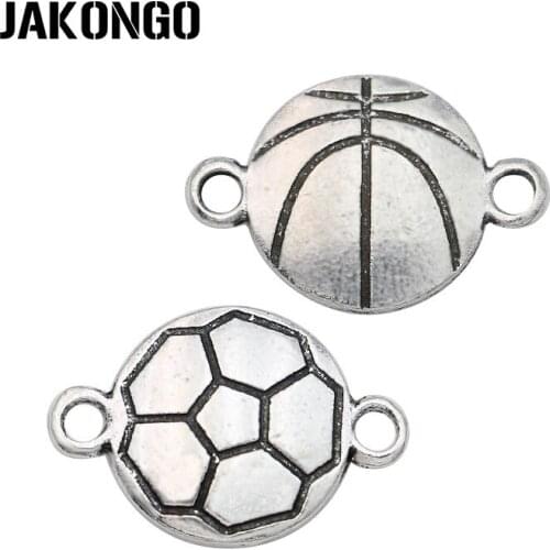 JAKONGO Antique Silver Plated Football Basketball Connectors for Jewelry Making Bracelet Findings DIY Accessories 15mm 20pcs