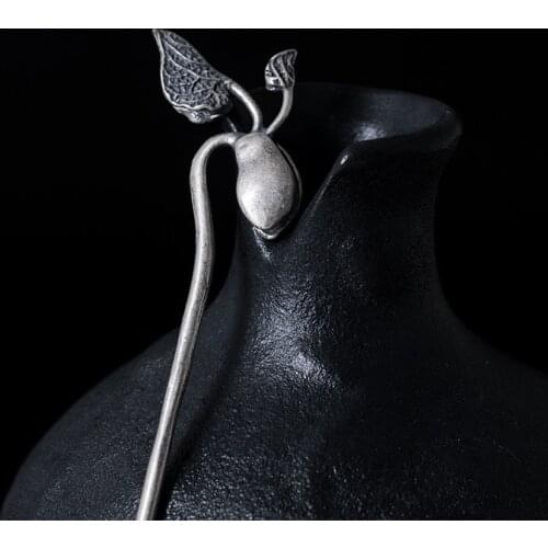 925 Sterling Silver Chinese Sticks For Hair Accessories Vintage Broad Bean Bud Plant Luxury Jewelry Gift Women Hair Stick Pin