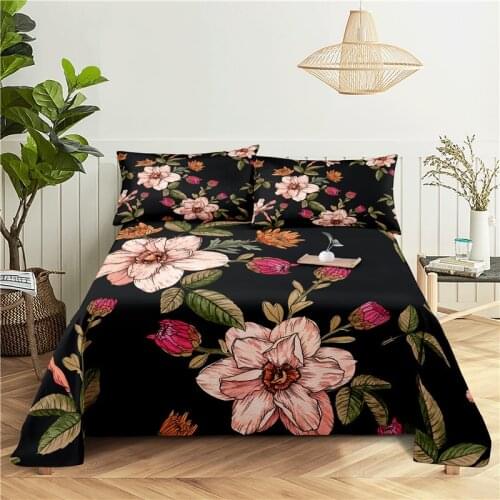 Beautiful Flower 0.9/1.2/1.5/1.8/2.0m Digital Printing Polyester Bed Flat Sheet With Pillowcase Print Bedding Set