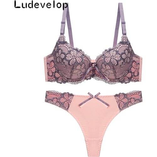 Good Quality Sexy Brassiere Embroidered Underwear Set ABC Cup Women Bra Set Push Up Lace Bra Thong Sets