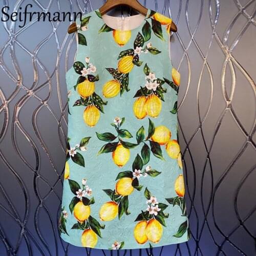 Seifrmann New 2021 Summer Women Fashion Designer Party Mini Dress Sleeveless Gorgeous Crystal Beading Floral Printed Dresses