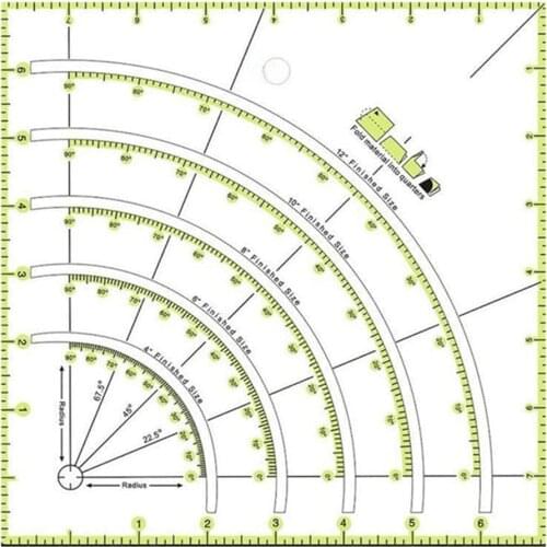 Arcs & Fans Quilt Circle Cutter Ruler, 8" x 8" Multifunctional Cutting Patchwork Sewing Craft Tools Ruler Template