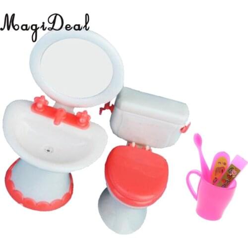 MagiDeal 1Set Plastic Toilet Sink Toothbrush Dollhouse Accessories for Dolls 1/6 Action Figures Decor Children Pretend Play Toys