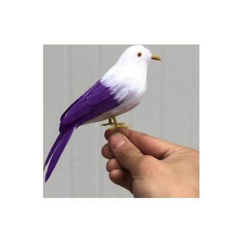 About 15cm simulation bird purple&white feathers bird model,polyethylene & furs handicraft, garden decoration gift h1023