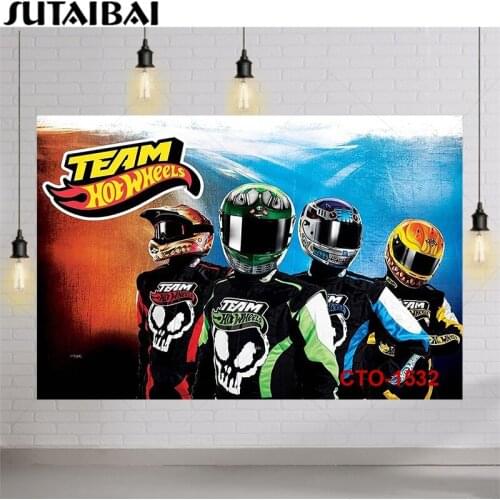 Cartoon Motorcycle Racing Hot Motor Wheels Motorcross Team Background Boy Birthday Party Photography Studio Photo Backdrop Booth