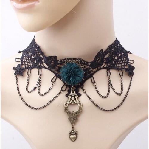 2016 new sale vintage brass ox chains & pendant fashion lace choker collar necklace fashion jewelry