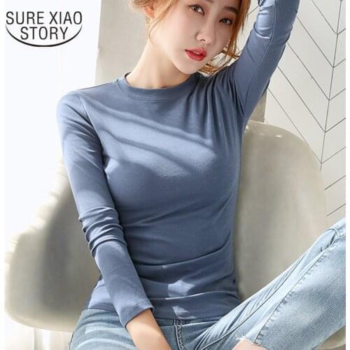 New Autumn Korean Style Long Sleeve Top Plus Size Cotton Blouses For Women O-neck Pullover Casual Office White Shirt Women 11554