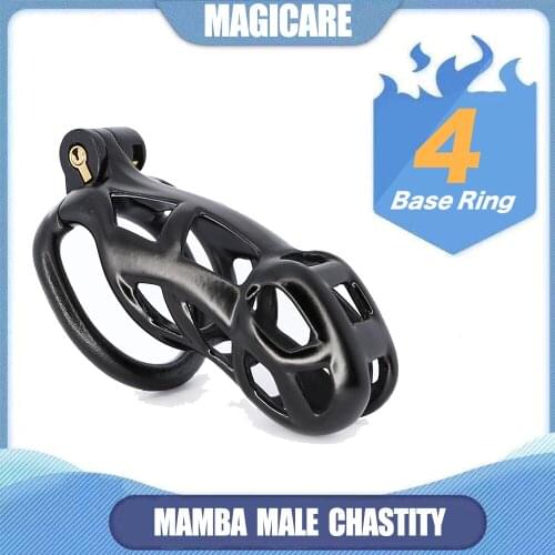 New Design 4 Color MAMBA Cock Cage 4 Penis Ring Lock Sleeve Kit Plastic Male Chastity Belt Device BDSM Fetish Sex Toys For Men