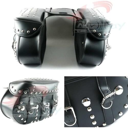 Pair Universal Motorcycle Saddlebags Leather Luggage Storage Tool Pouch Side Bag For Harley