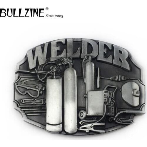 The Bullzine Welder belt buckle with pewter finish FP-02228 suitable for 4cm width snap on belt drop shipping