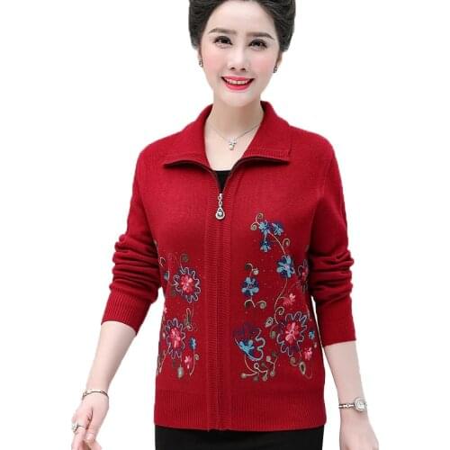 Middle-aged elderly Women knit Cardigan Sweater Coat New Spring Autumn Casual Female zipper Knit Wool Sweater plus Size 4XLR708