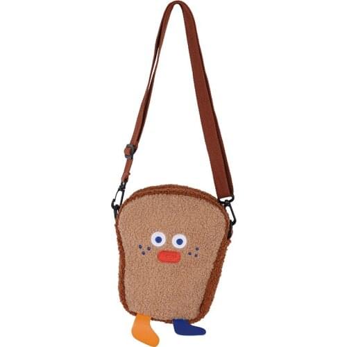 Cartoon toast shoulder bag lamb hair mobile phone bag funny student hit color small bag