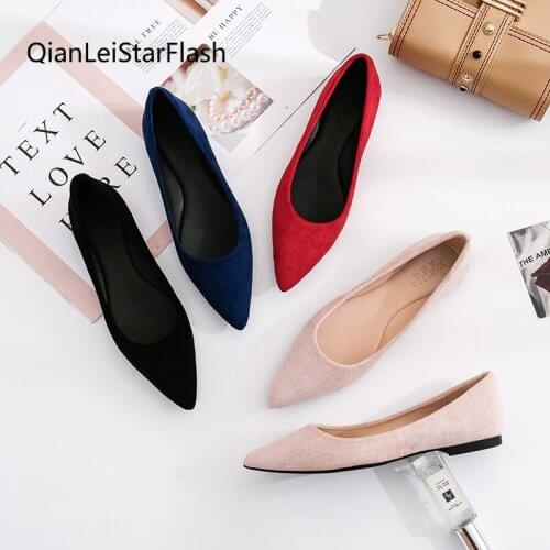 Flats Lady Pink Flat Heel Shoes Summer Spring Pointed Toe Indigo Basic Style Suede Leather Loafers Red Shoe 33-44 Office Workind