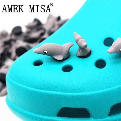2Pcs a Set Shoe Decorations Novelty Cute PVC 3D Dolphin whale Garden Shoes Accessories Croc Buckles Charm Ornaments 3D-HT/J02