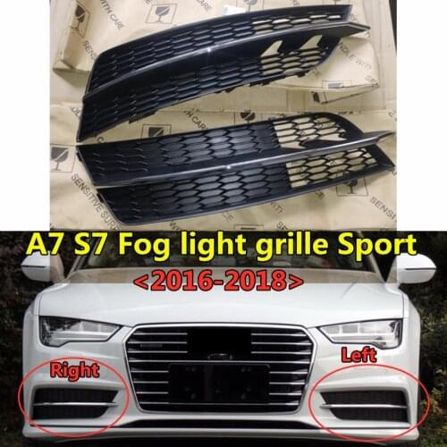 High Quality ABS Black And Chrome Front Lower Bumper Grills For Audi- A7 Sport S7 2016 2017 2018 Fog Light Grille Foglamp Frame
