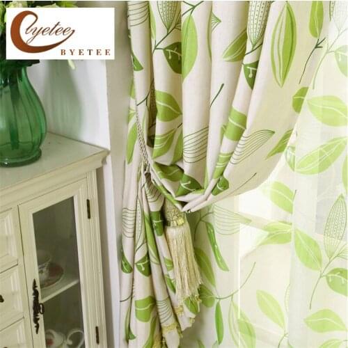 [byetee] Leaves Blackout Drapes Bay Window Livingroom Curtain Fabrics Bedroom Kitchen Linen Curtains Doors For Living Room
