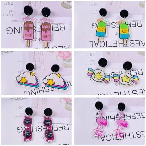 Womens Earrings Acrylic Party Fashion Eardrops Fun Colorful New Cartoon Gift Umbrella Smiley Coffee Dolphin