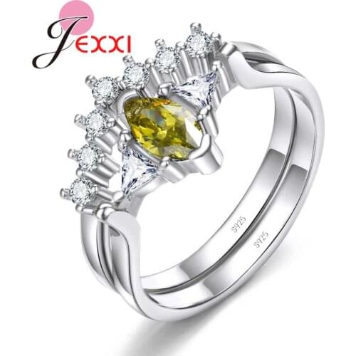 New Collections Genuine 925 Sterling Silver Trendy Rings Sets Paved Sparkling Cubic Zirconia Women Wedding Bague