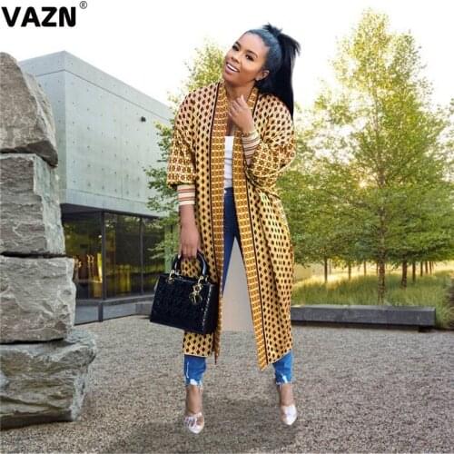 VAZN 2020 Winter Hot List High-end Young Elegant Sexy Daily Free Designer Open Stitch Full Sleeve Women Slim X-Long Outwears