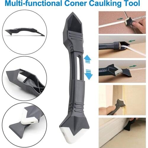 3in1 Caulking Removal Tools Set Kit Sealant Finishing Tool Grout Scraper Caulk Remover with Replaceable Caps for Kitchen CLH@8
