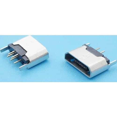 50pcs/lot MK5P Micro USB Charging Connector 5Pin Female DIP 180 Degree Straight Vertical Flapper Without Curling Side Jack
