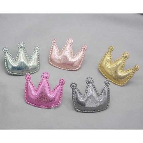 Free shipping 5.1*4.5cm 30pcs pu big crown patches glitter Felt Appliques for clothes Sewing Supplies diy craft ornament