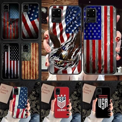 America USA Flag Phone case For Samsung Galaxy Note 4 8 9 10 20 S8 S9 S10 S10E S20 Plus UITRA Ultra black silicone funda soft