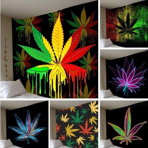 Colorful Maple Leaf 3D Printing Tapestry Black Background Wall Art Tapestry Hanging Tapiz Modern For Home Decor Living Room