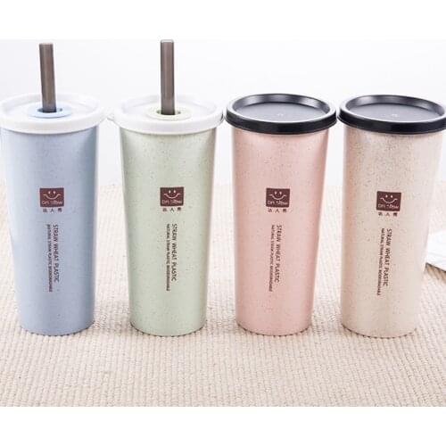 Wheat Straw Double Cups Eco-Friendly Travel Mug Coffee Winter Straw Cup Kitchen Drinking Tools Insulated Gift Mug With Lid