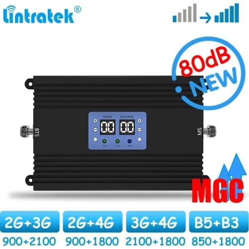 Lintratek 80dB Dual Band Cellular Amplifier GSM 3G 4G LTE Mobile phone Signal Booster Repeater 2100 1800 CDMA 850MHz b5 2G MGC