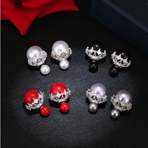 Double-sided pearl student earrings earrings jewelry before and after fashion size temperament earrings female hypoallergenic