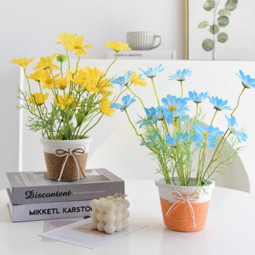 Artificial Daisy Pot Retro Fake Flower Plant Desktop Ornaments Wedding Home Office Decoration