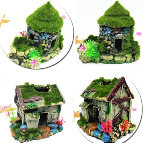 HobbyLane Simulate Moss House Hiding Decoration for Fish Tank Landscaping Aquarium Decor
