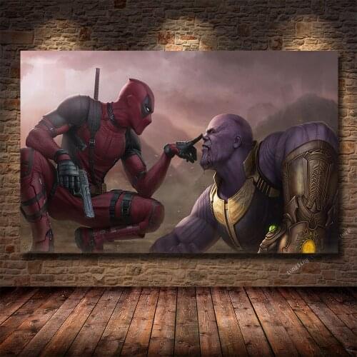 Interesting Creative Marvel Avengers Deadpool Thanos Poster Canvas Painting Living Room Bedroom Decoration Painting Cuadros