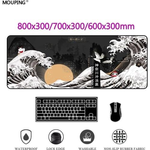 Great Wave Mousepad Black Mouse Pad Art Table Gaming Accessories Gamer Carpet Deskpad Computer Desk Mat Rug 800x300 DropShipping