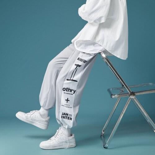 Summer Sweatpants trend cartoon graffiti letter printing Men Harem Pants loose elastic waist Trouser