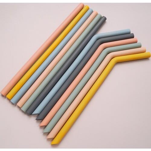 Reusable Solid Color Silicone Straws Food Grade Foldable Flexible Bent Straight Drinking Straws Kids' Party Supplies Bar Tools
