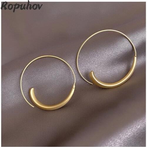 ROPUHOV 2021 Jewery Trendy Korean Trend Girl Minimalist Commuter Earring Harbor Wind Premium Retro Gold Silver Needle Earrings