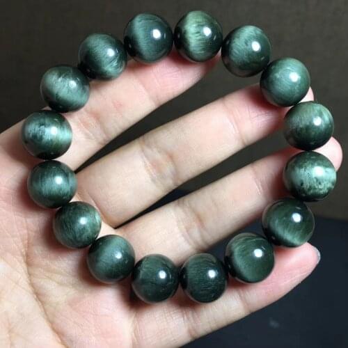 Genuine Natural Green Rutilated Quartz Cat Eye Brazil Bracelet 11.9mm Women Men Stretch Crystal Round Bead Bracelet AAAAAA