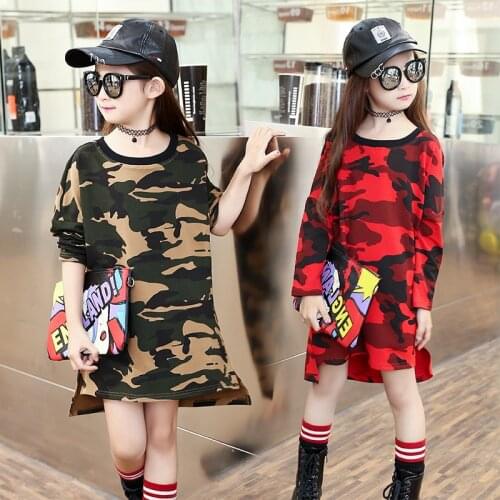 New kids camouflage dresses for girls 4-14 years young girl long sleeve casual sport Party dress Childrens Cotton tracksuits