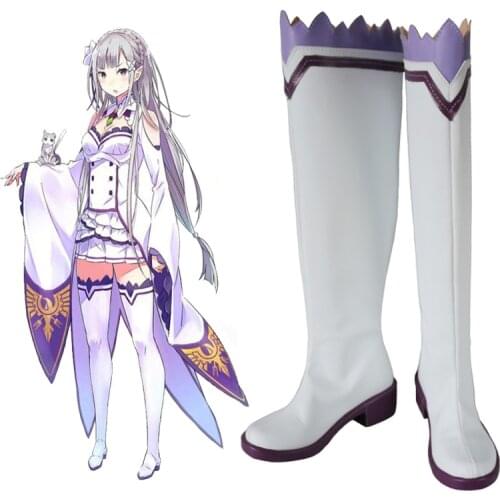 Re:Zero kara Hajimeru Isekai Seikatsu Emilia Cosplay Shoes Life in a Different World from Zero Emilia Knee Length Boots