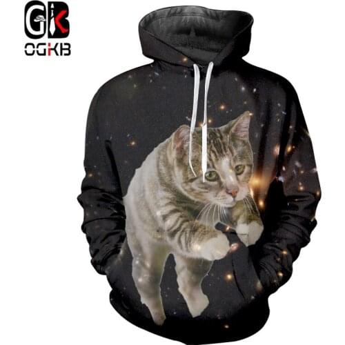 OGKB Mens Hoodies Hot Loose Animal 3D Pullover Printed Starry sky cat Streetwear Big Size Garment Unisex Winter Hoodies
