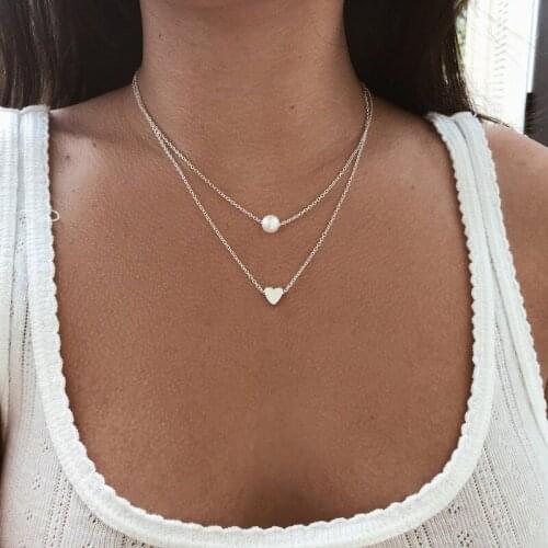 HebeDeer Necklaces Jewelry Multilayer Chain Heart Lady Trendy Girl Silver Color TRENDY Simple Necklace Women Kpop Collier