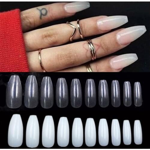 Professional 500pcs Ballerina Fake Nail Art Tips Clear Nature False Coffin Shape Full Cover Artificial Manicure Sets