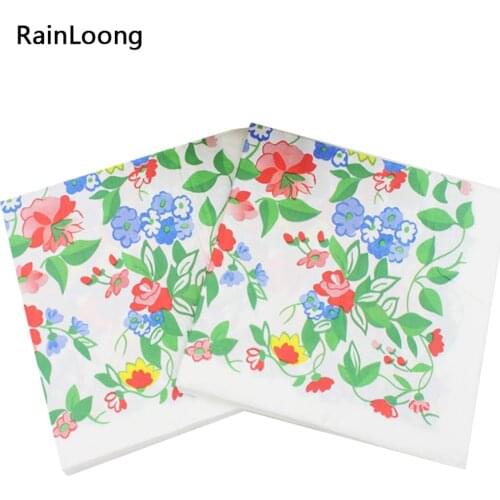 [RainLoong] Floral Paper Napkins Festive & Party Supplies Tissue Dinner Serviette Guardanapo 33cm*33cm 1 pack (20pcs/pack)