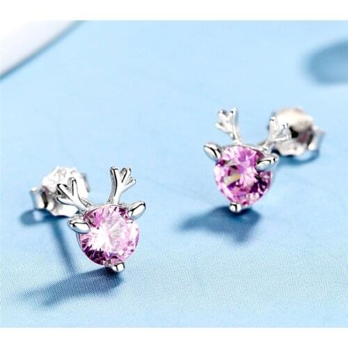 Fashion Brincos Christmas Present Gift Earings Fashion Jewelry Mini Small Cute Pink Fawn Elk Asymmetrical Stud Earrings