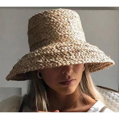 Women Wide Brim Raffia Hat Women Vacation Beach Hats Flat Top Straw Hat Summer Sun Hat Ladies UV Bucket Hat Wholesale